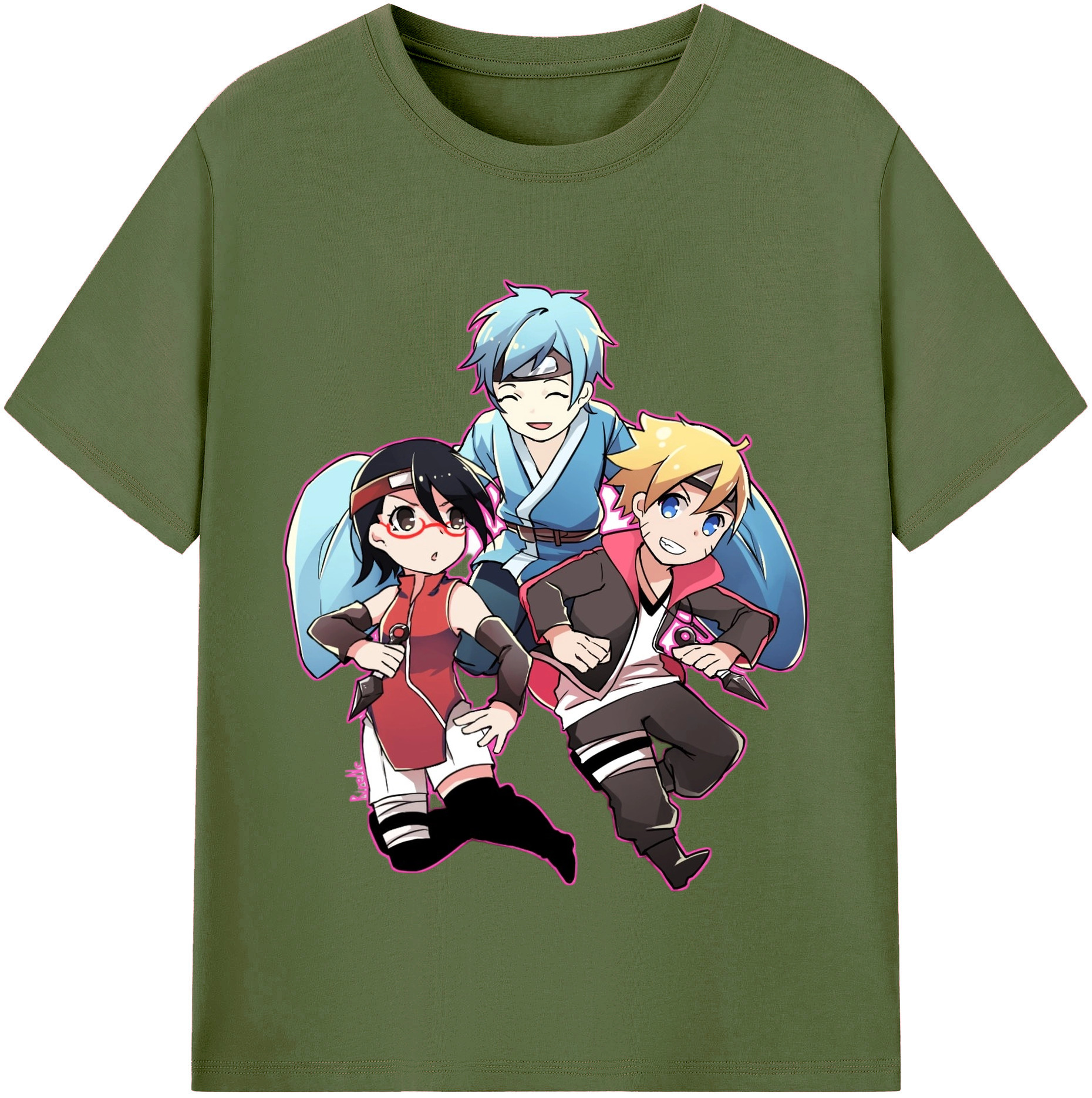 （画像用） NARUTO -ナルト- うちは サラダ Uchiha Sarada 綿100％半袖Tシャツ（フロントプリント）